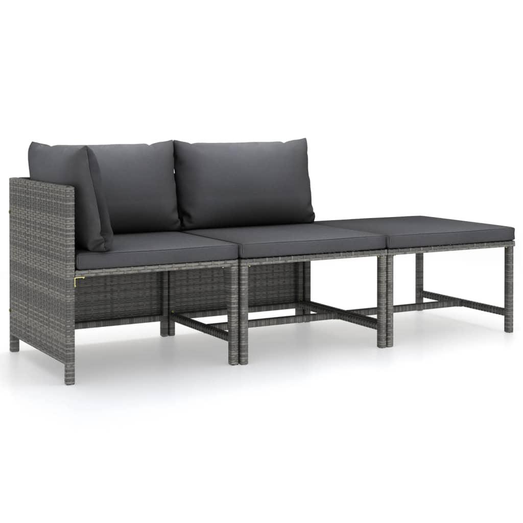 3 Piece Garden Lounge Set with Cushions Poly Rattan Grey