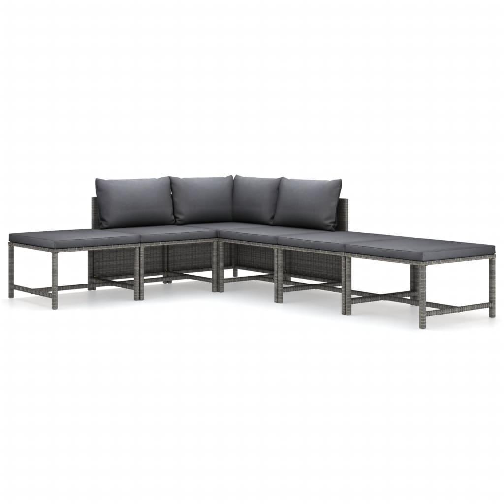 6 Piece Garden Lounge Set with Cushions Poly Rattan Grey