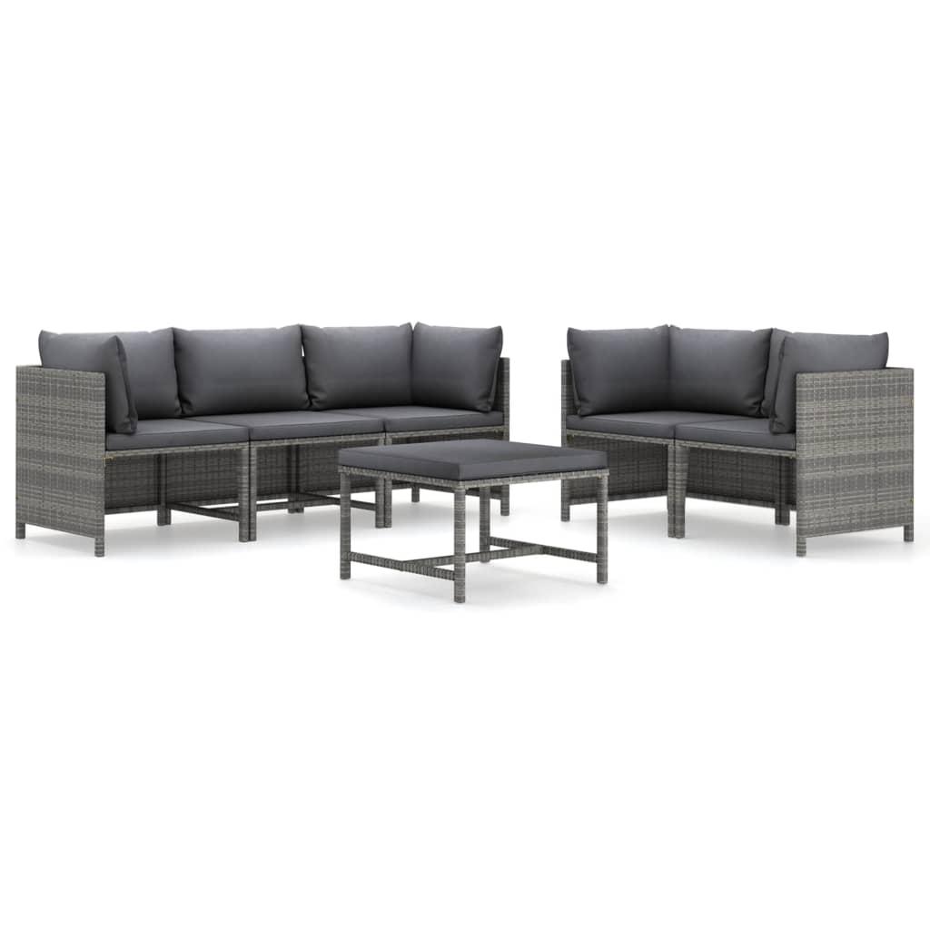 6 Piece Garden Lounge Set with Cushions Poly Rattan Grey