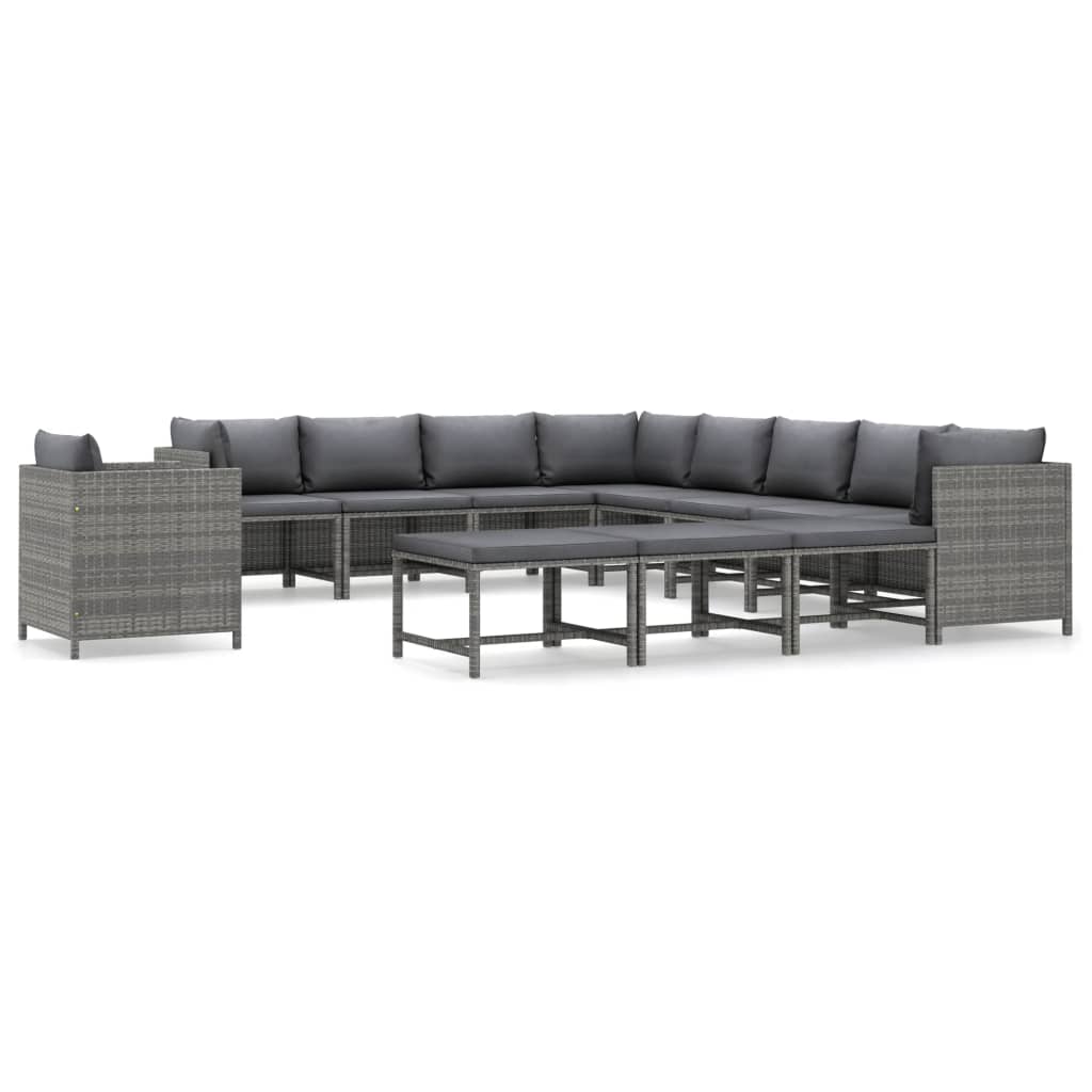 12 Piece Garden Lounge Set with Cushions Poly Rattan Grey