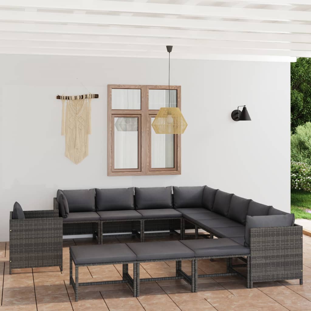 12 Piece Garden Lounge Set with Cushions Poly Rattan Grey