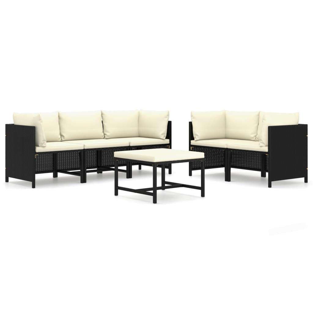 6 Piece Garden Lounge Set with Cushions Poly Rattan Black