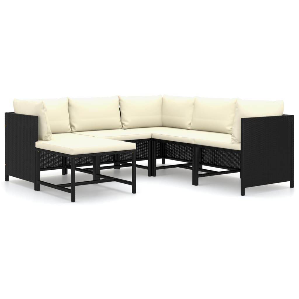 6 Piece Garden Lounge Set with Cushions Poly Rattan Black