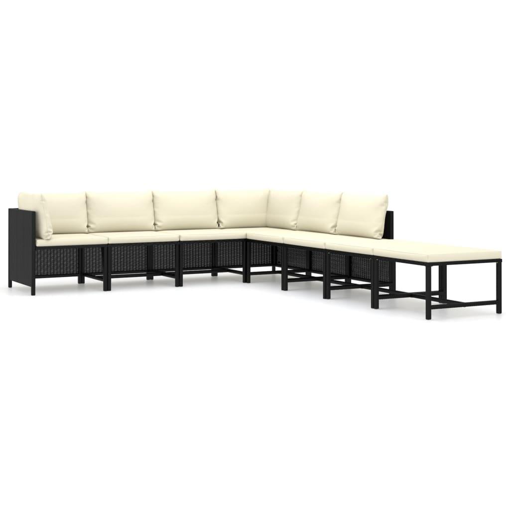 8 Piece Garden Lounge Set with Cushions Poly Rattan Black