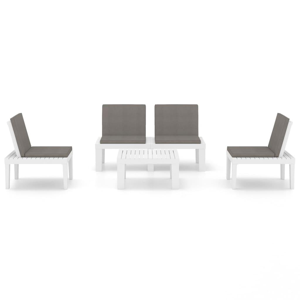 4 Piece Garden Lounge Set with Cushions Plastic White
