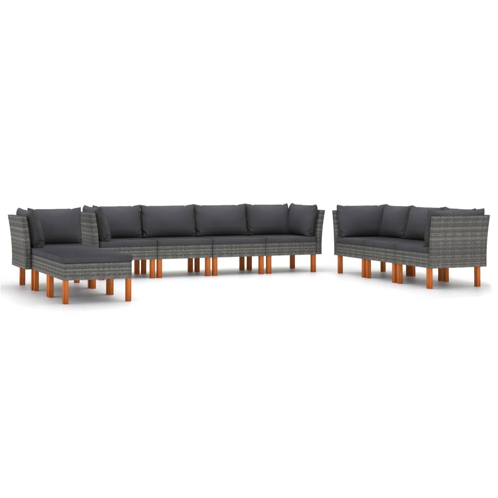 10 Piece Garden Lounge Set with Cushions Poly Rattan Grey