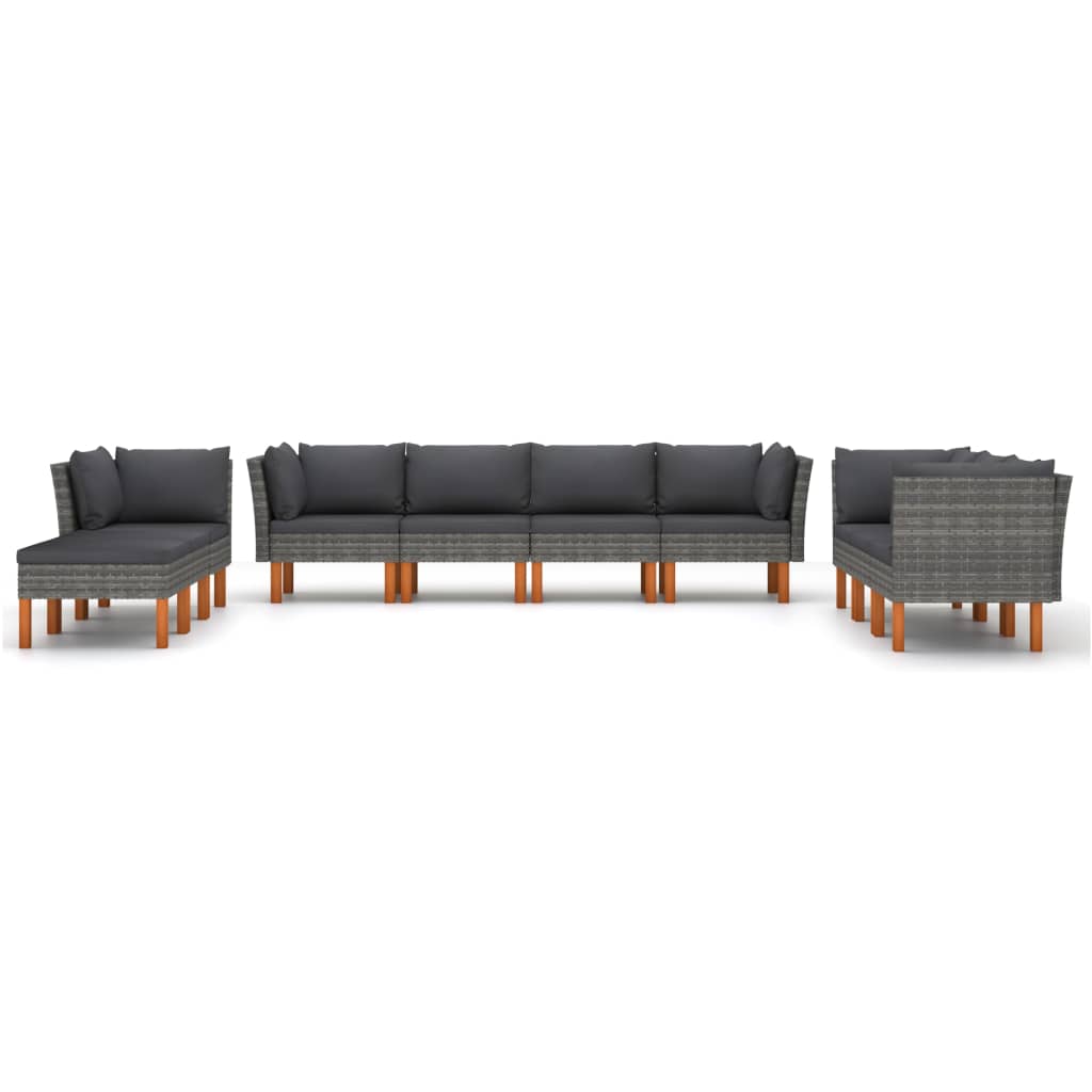 10 Piece Garden Lounge Set with Cushions Poly Rattan Grey