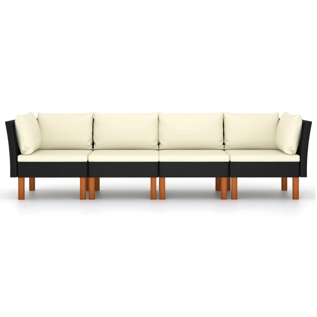 4-Seater Garden Sofa with Cushions Black Poly Rattan