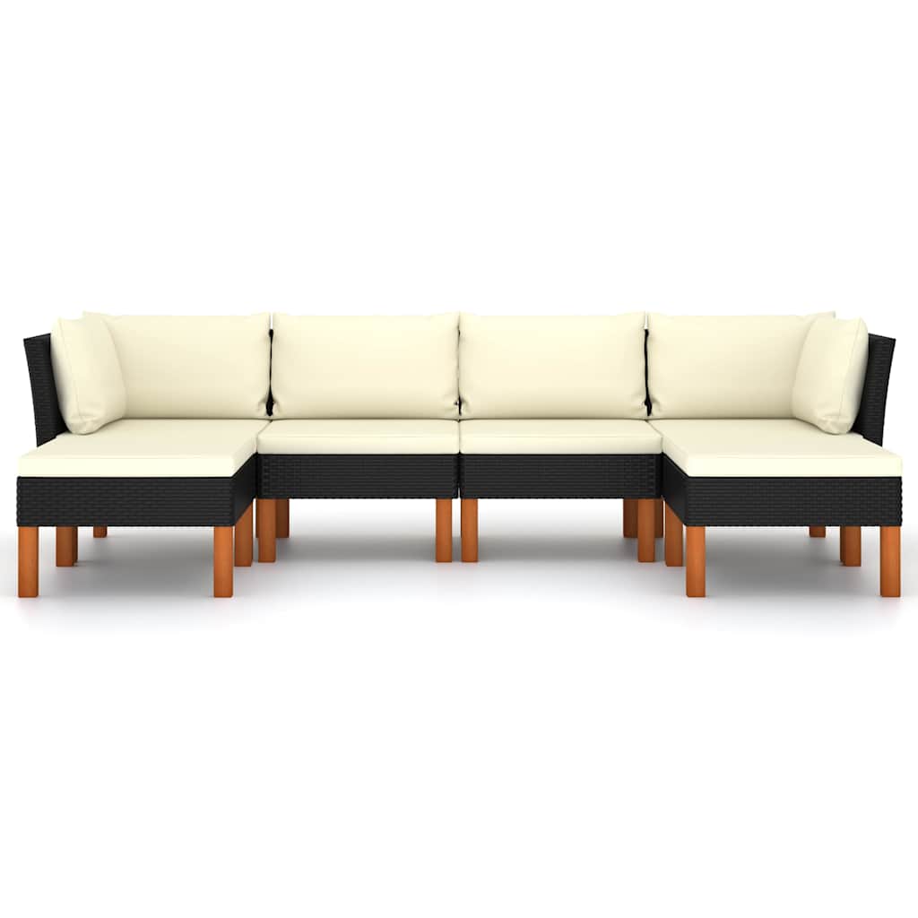 6 Piece Garden Lounge Set with Cushions Poly Rattan Black