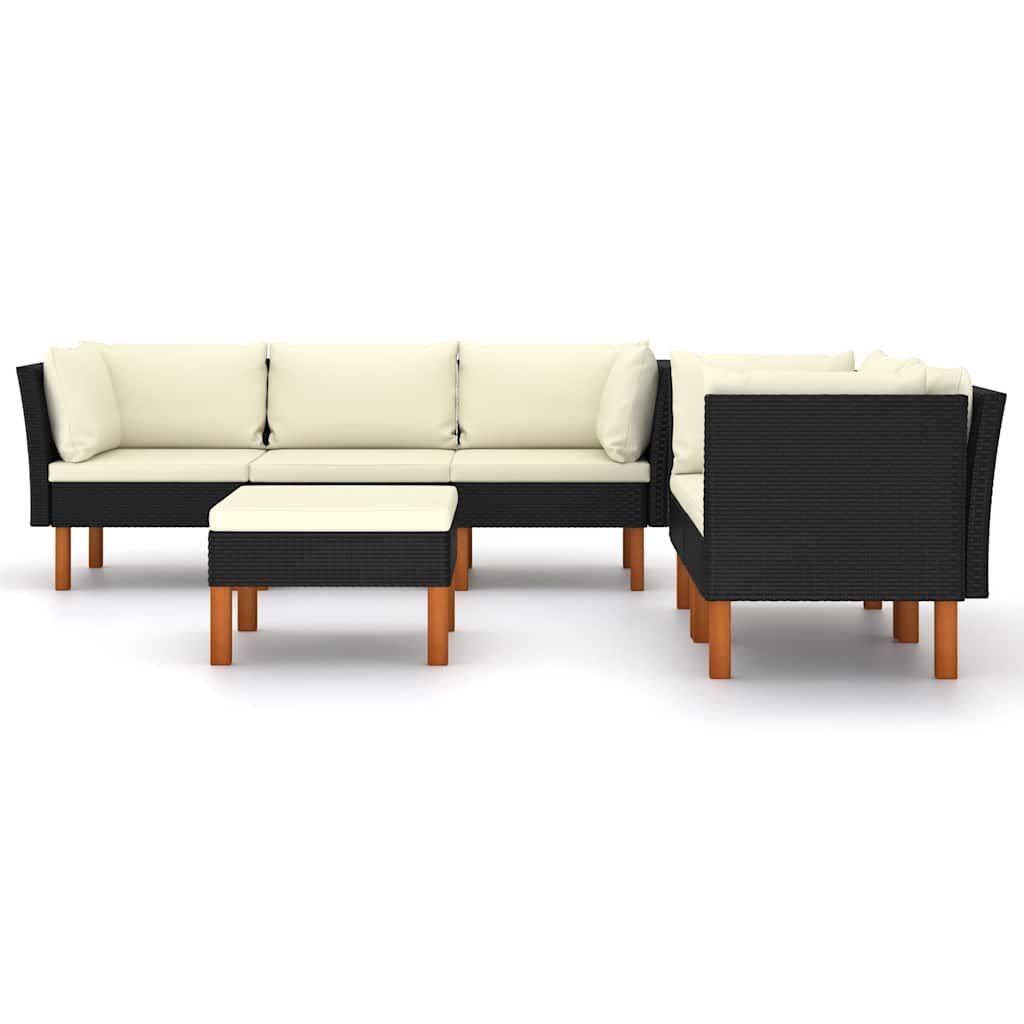 6 Piece Garden Lounge Set with Cushions Poly Rattan Black