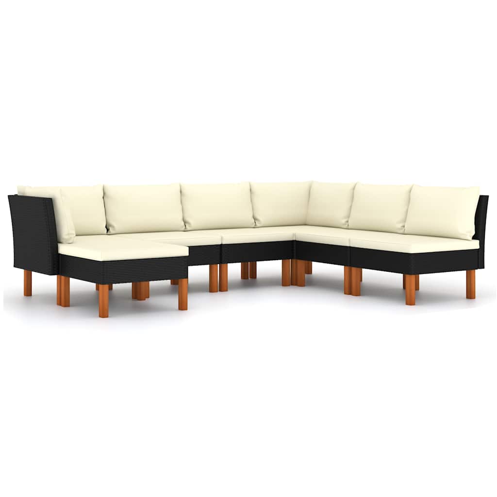 7 Piece Garden Lounge Set with Cushions Poly Rattan Black