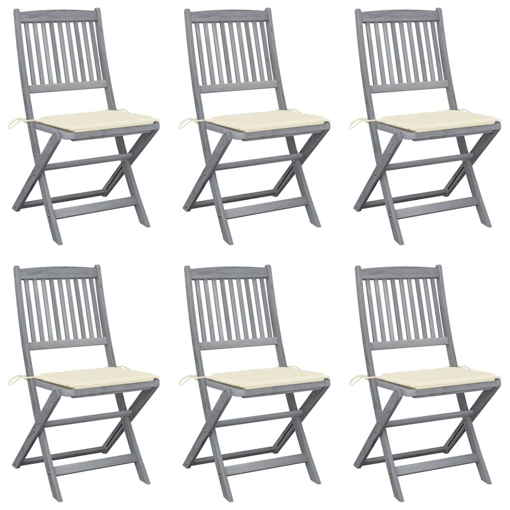 Folding Outdoor Chairs 6 pcs with Cushions Solid Acacia Wood