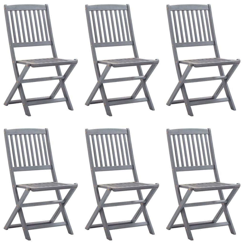 Folding Outdoor Chairs 6 pcs with Cushions Solid Acacia Wood