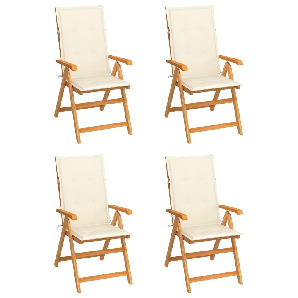 Garden Chairs 4 pcs with Cream Cushions Solid Teak Wood