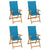 Garden Chairs 4 pcs with Blue Cushions Solid Teak Wood