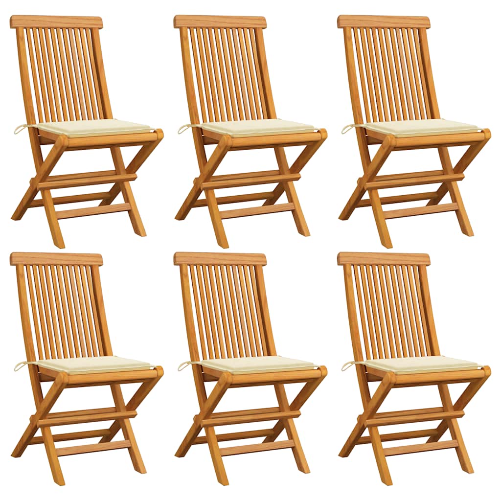 Garden Chairs with Cream Cushions 6 pcs Solid Teak Wood