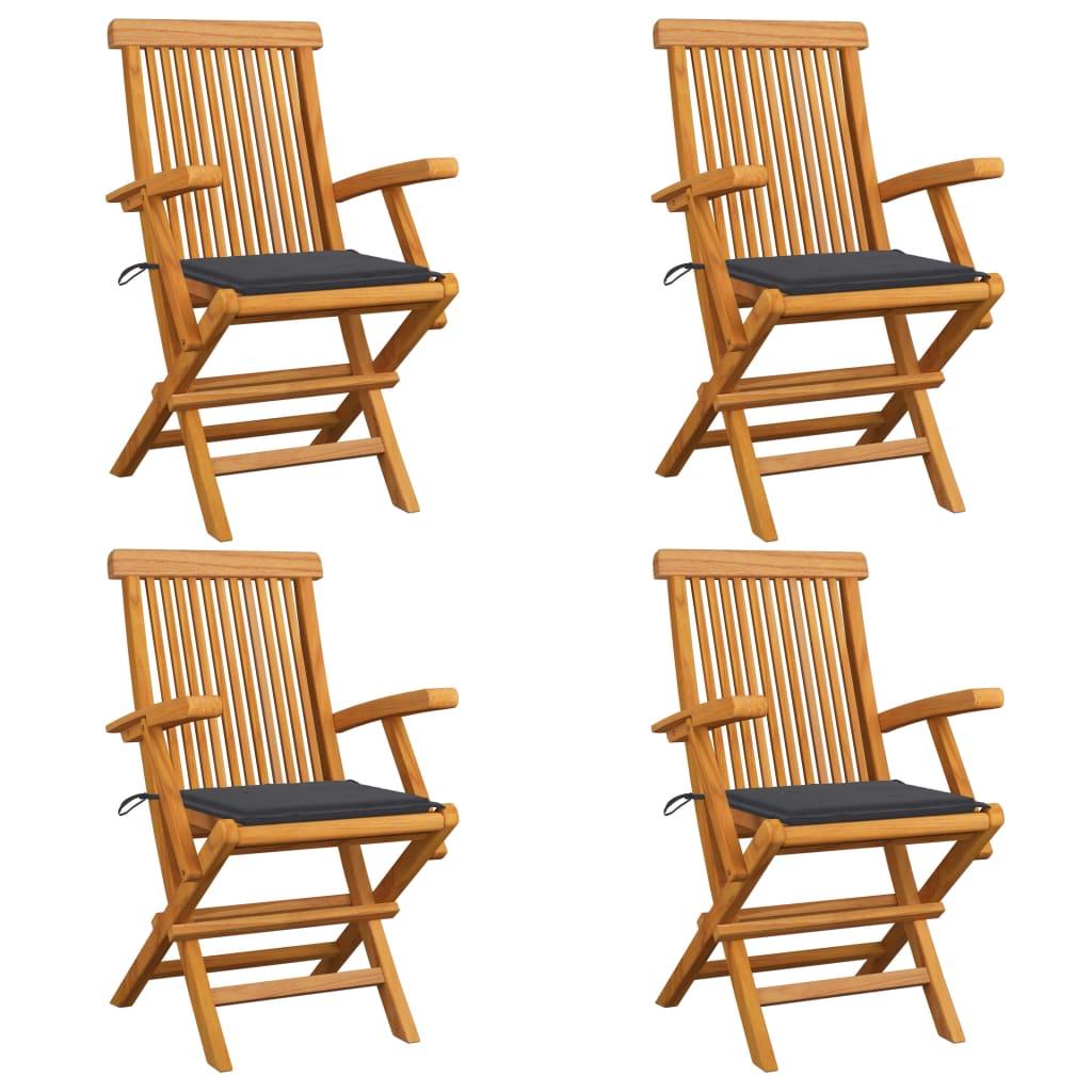 Garden Chairs with Anthracite Cushions 4 pcs Solid Teak Wood