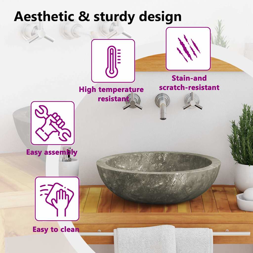 Sink Grey Ø40x12 cm Marble