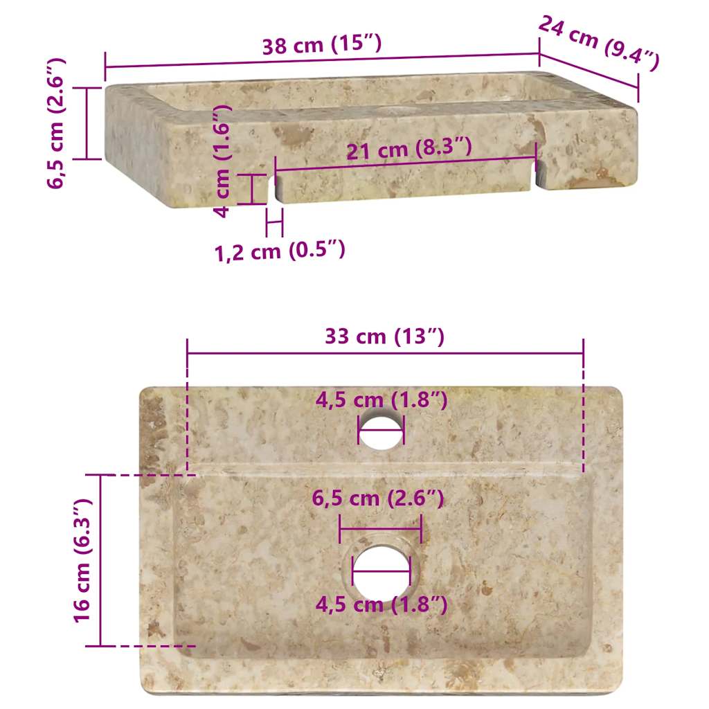 Wall-mounted Sink Cream 38x24x6.5 cm Marble
