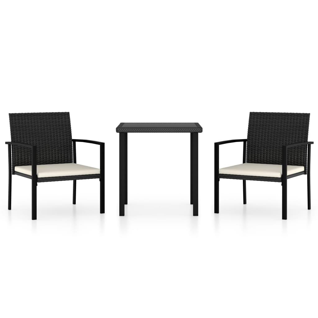 3 Piece Garden Dining Set Poly Rattan Black