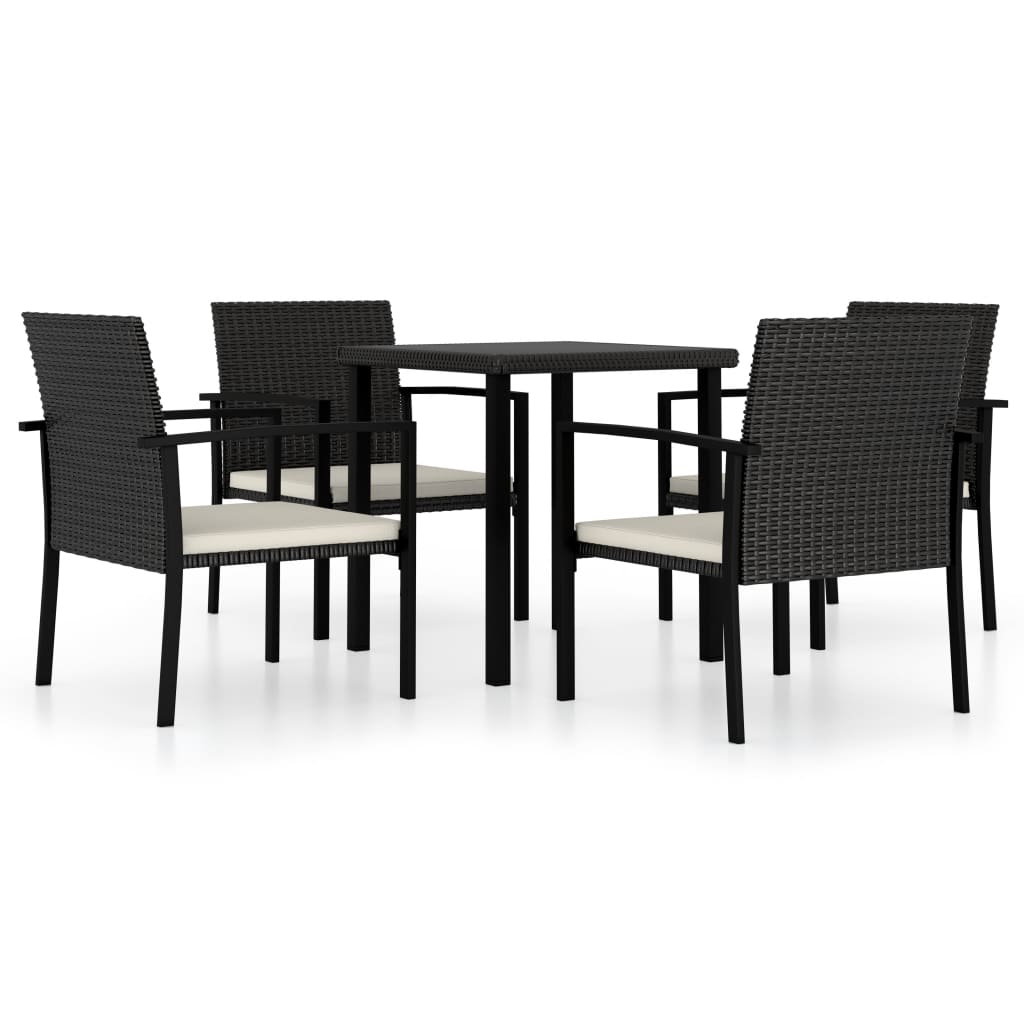 5 Piece Garden Dining Set Poly Rattan Black