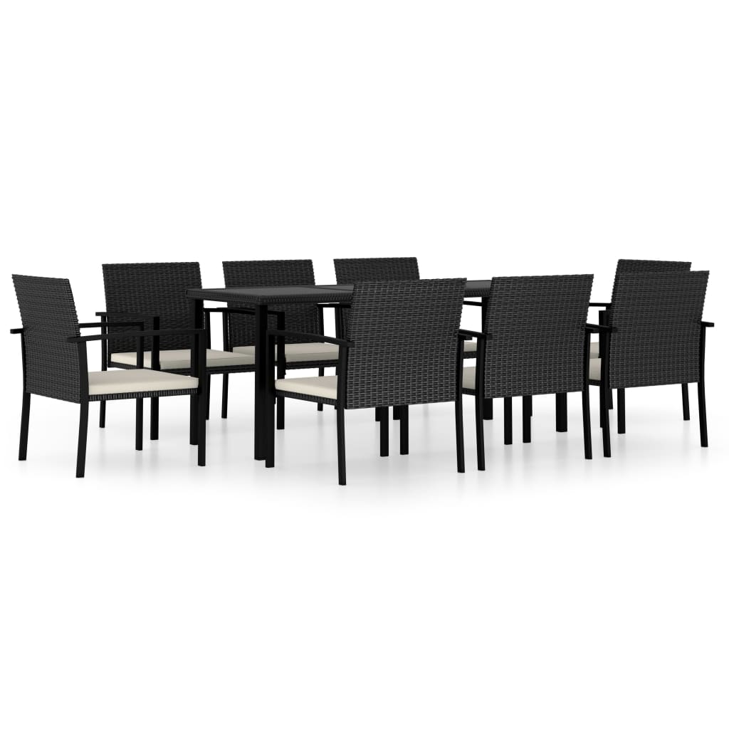 9 Piece Garden Dining Set Poly Rattan Black