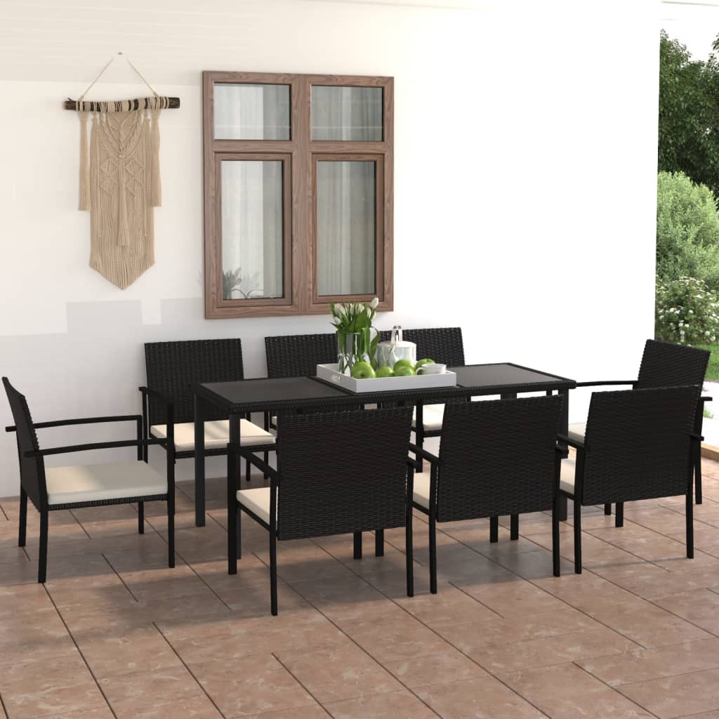 9 Piece Garden Dining Set Poly Rattan Black