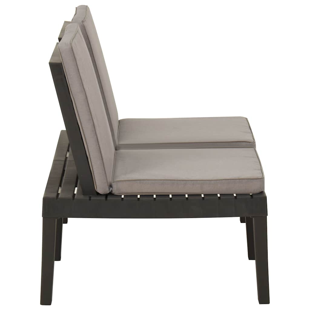 2 Piece Garden Lounge Set with Cushions Plastic Grey