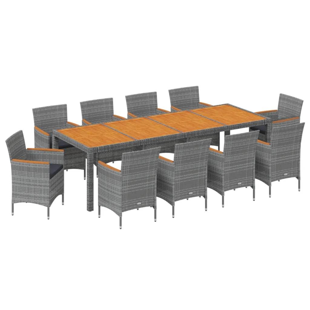 11 Piece Garden Dining Set Grey Poly Rattan