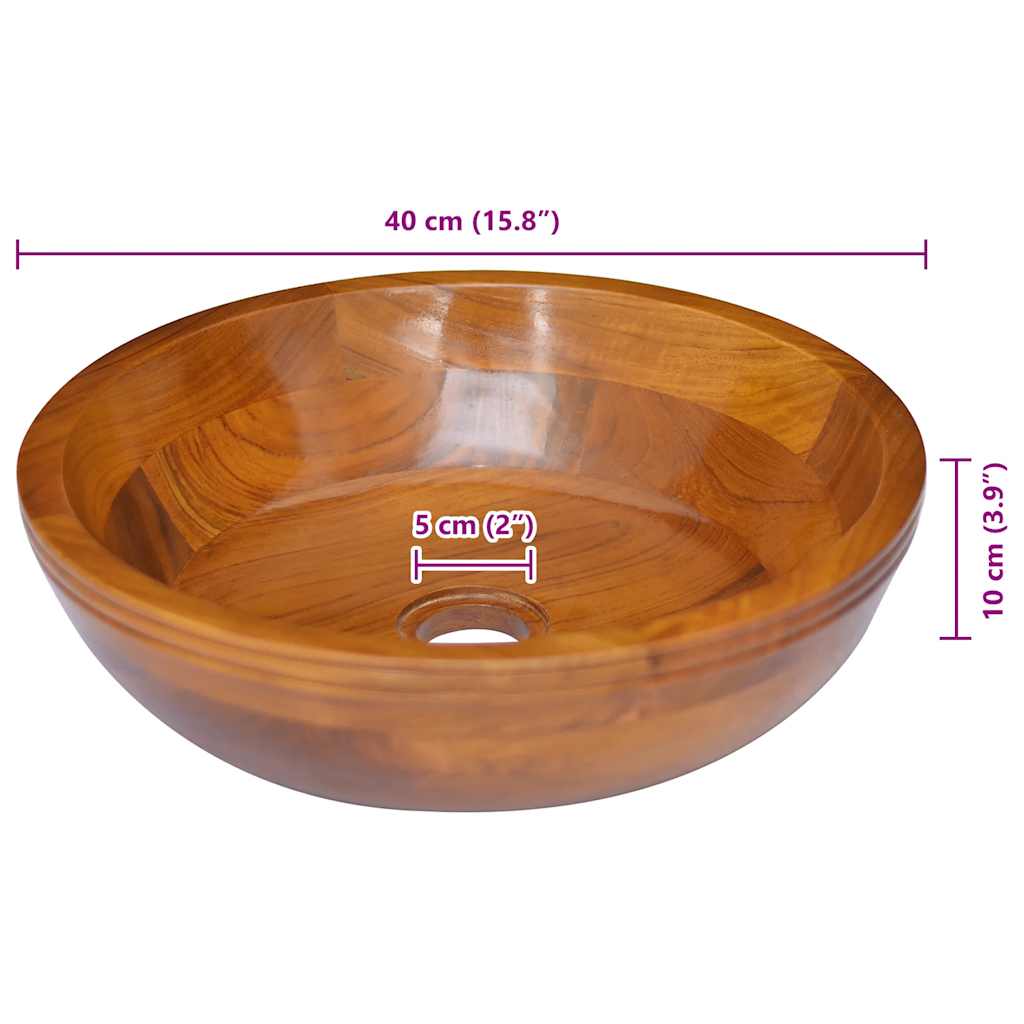 Basin Solid Teak Wood Φ40x10 cm
