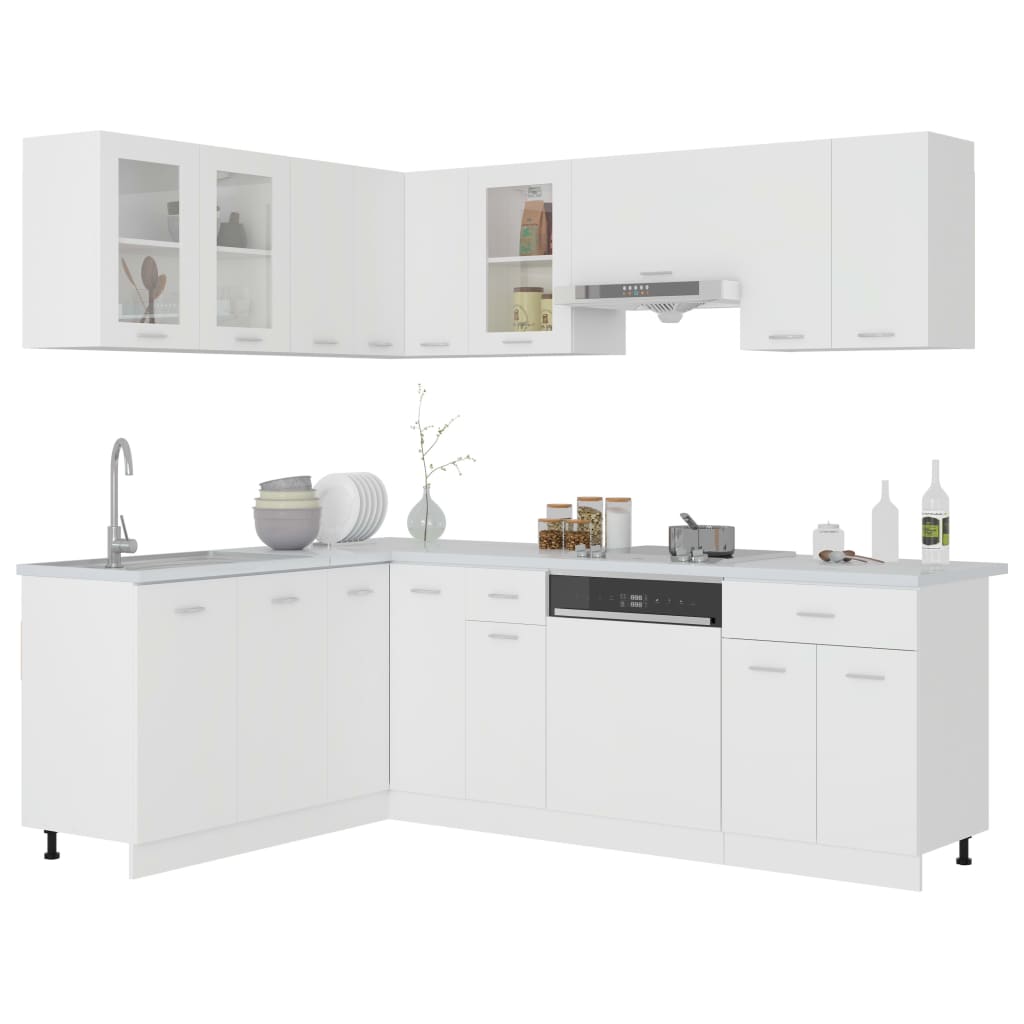 11 Piece Kitchen Cabinet Set Lyon White Engineered Wood