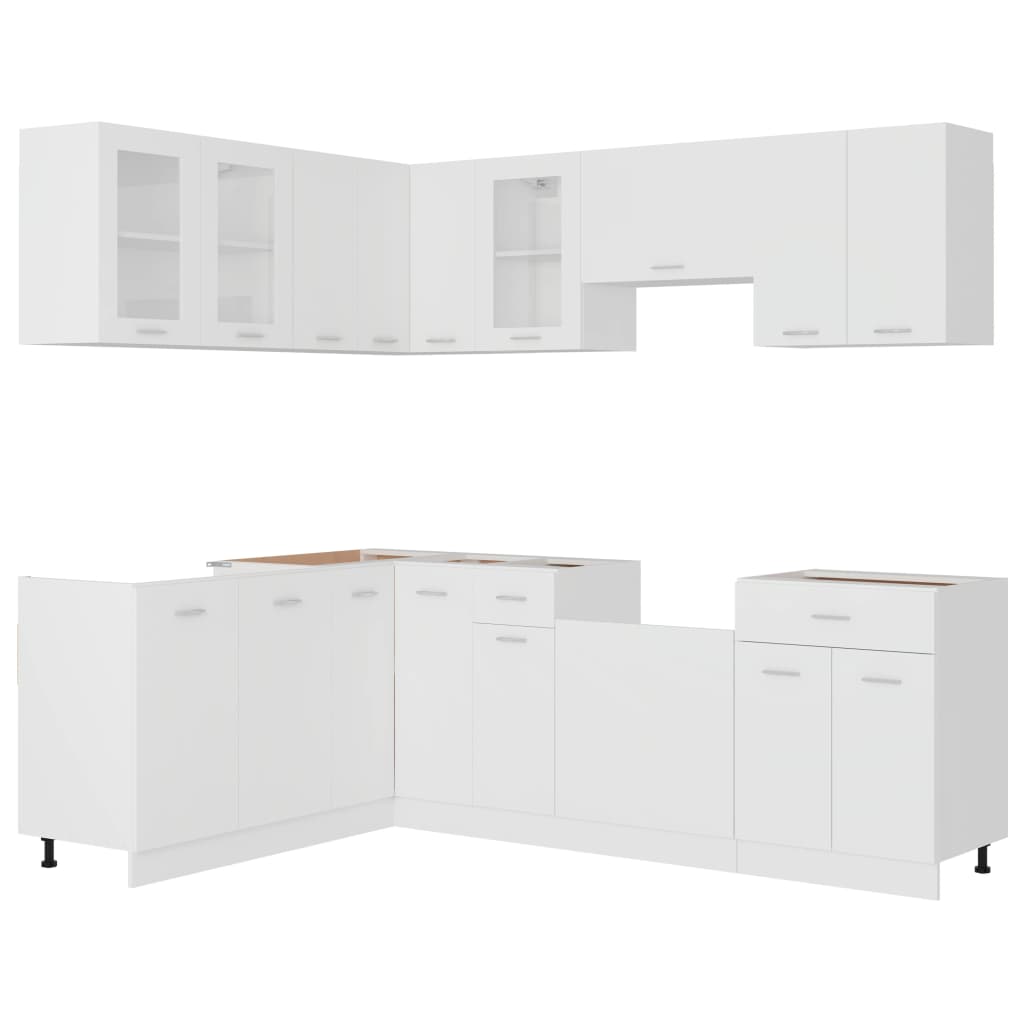 11 Piece Kitchen Cabinet Set Lyon White Engineered Wood