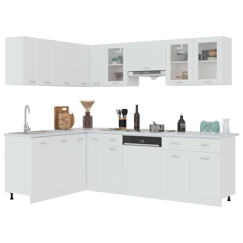 11 Piece Kitchen Cabinet Set Lyon White Engineered Wood