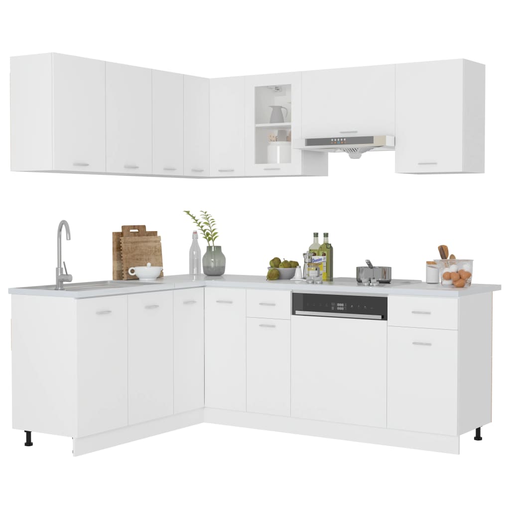 11 Piece Kitchen Cabinet Set Lyon White Engineered Wood