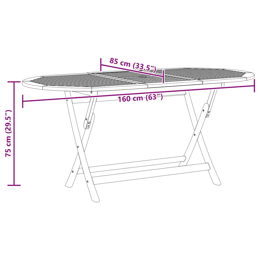 Folding Garden Table 160x85x75 cm Solid Eucalyptus Wood