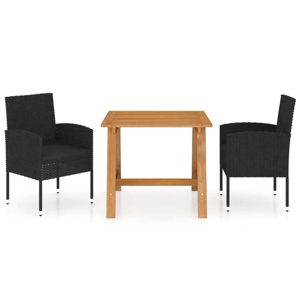 3 Piece Garden Dining Set Black