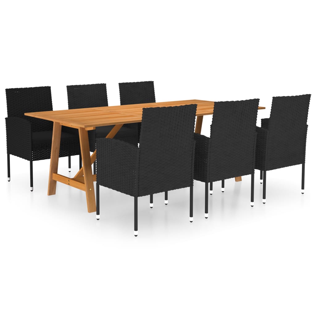 7 Piece Garden Dining Set Black