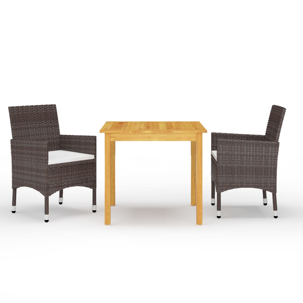 3 Piece Garden Dining Set Brown