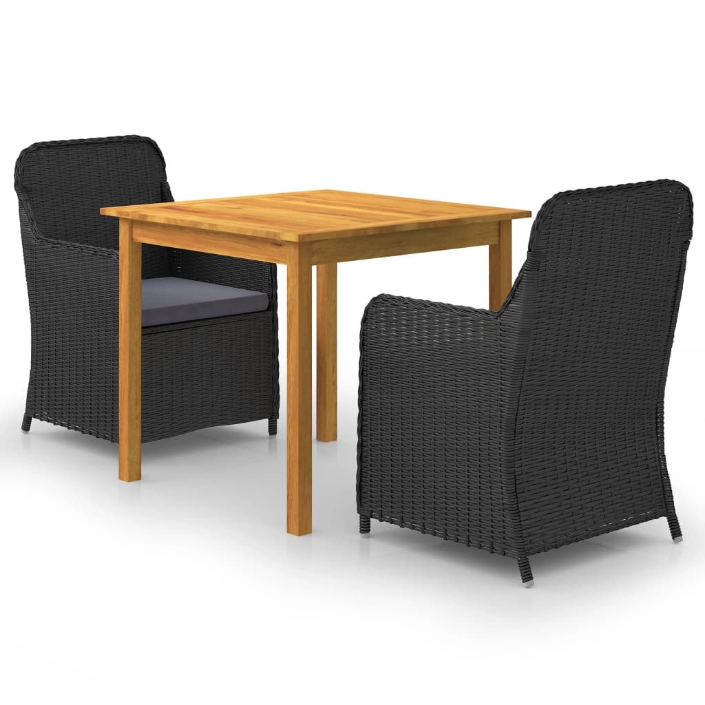 3 Piece Garden Dining Set Black