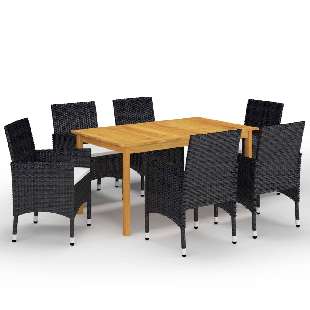 7 Piece Garden Dining Set Black