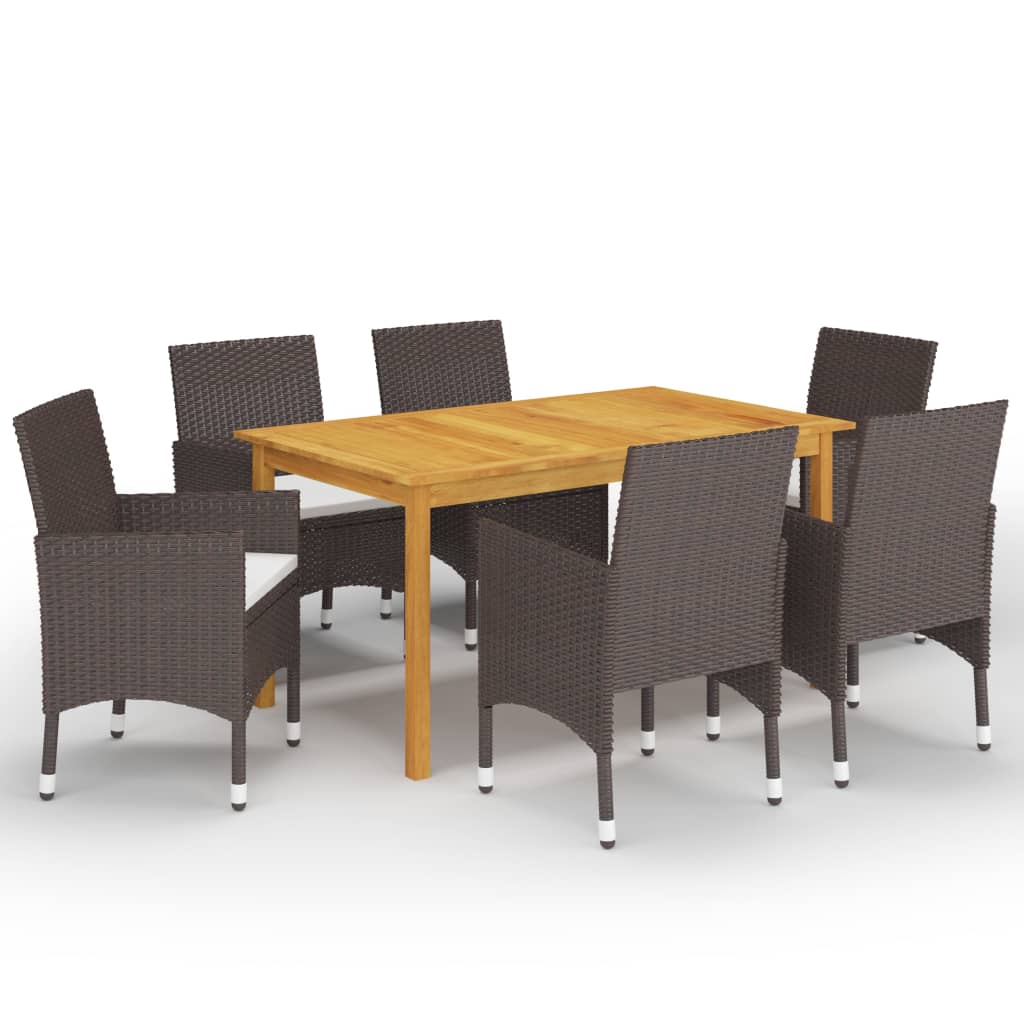 7 Piece Garden Dining Set Brown