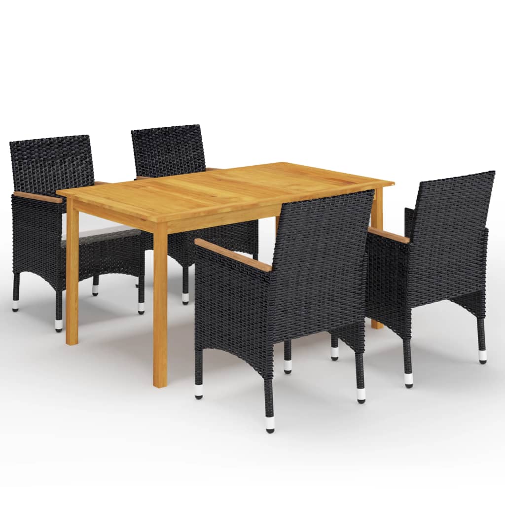 5 Piece Garden Dining Set Black