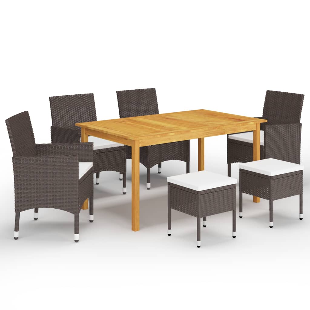 7 Piece Garden Dining Set Brown