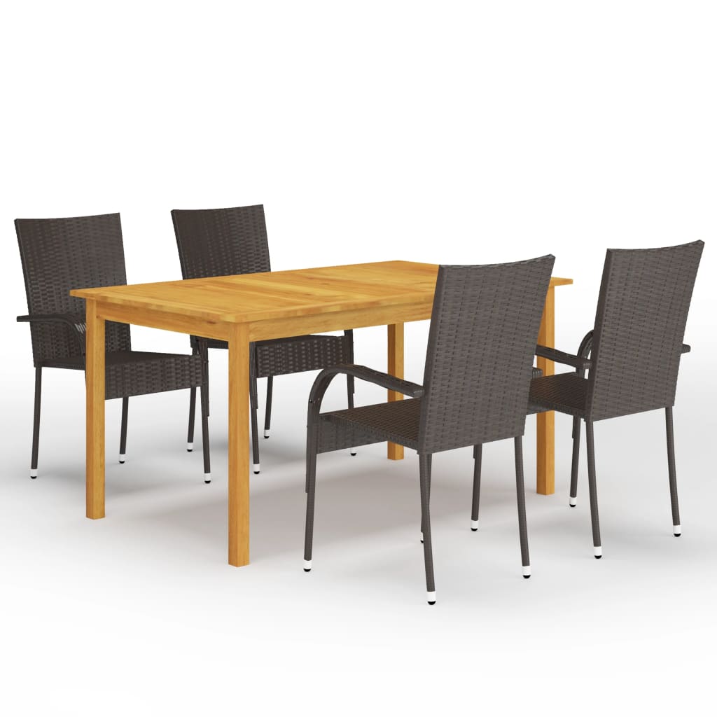 5 Piece Garden Dining Set Brown