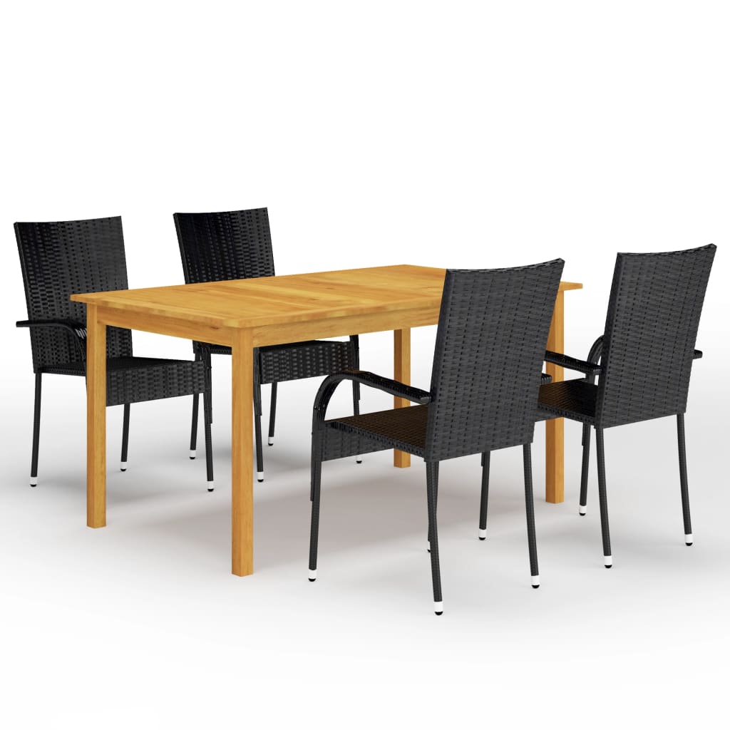 5 Piece Garden Dining Set Black