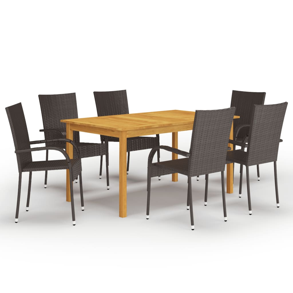 7 Piece Garden Dining Set Brown