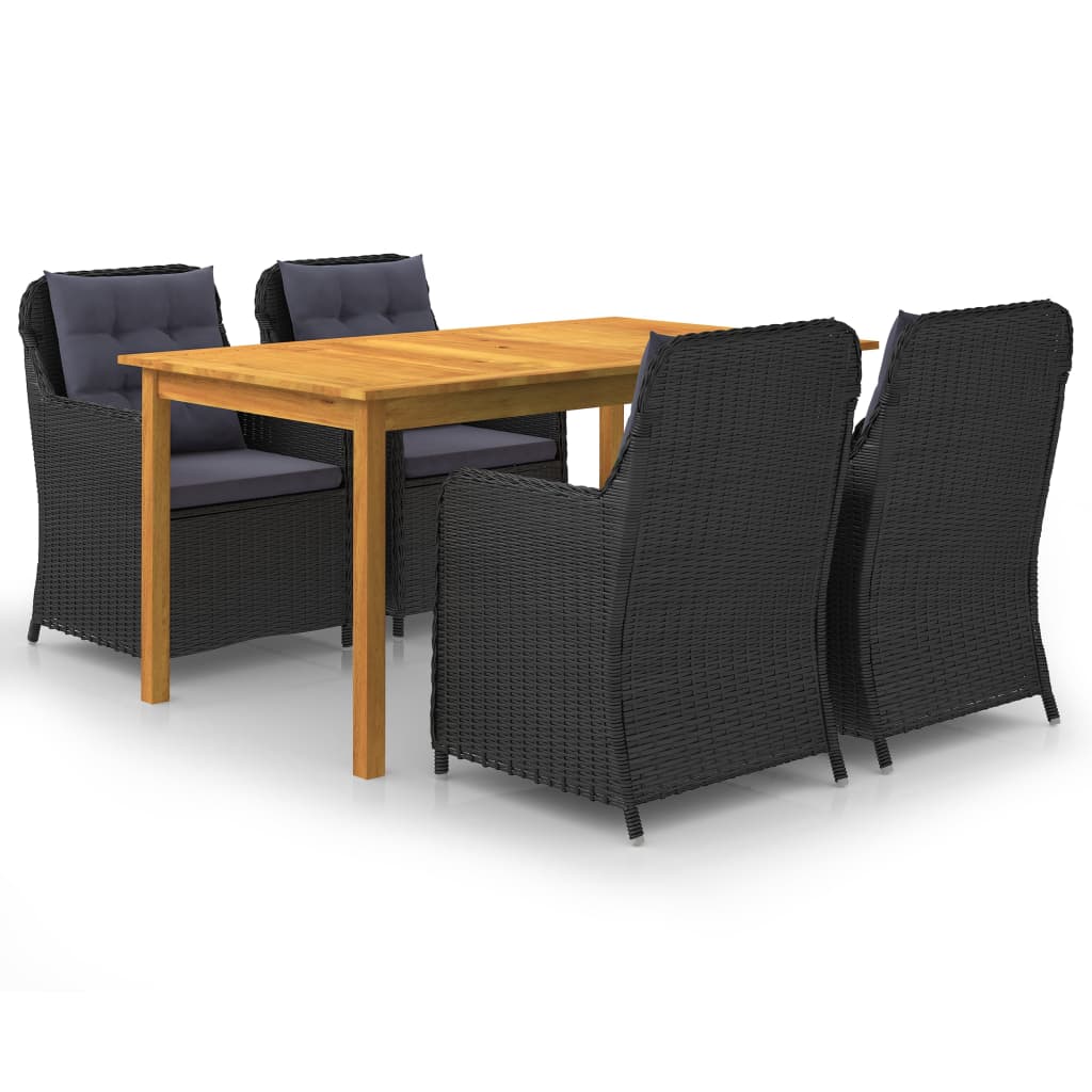 5 Piece Garden Dining Set Black