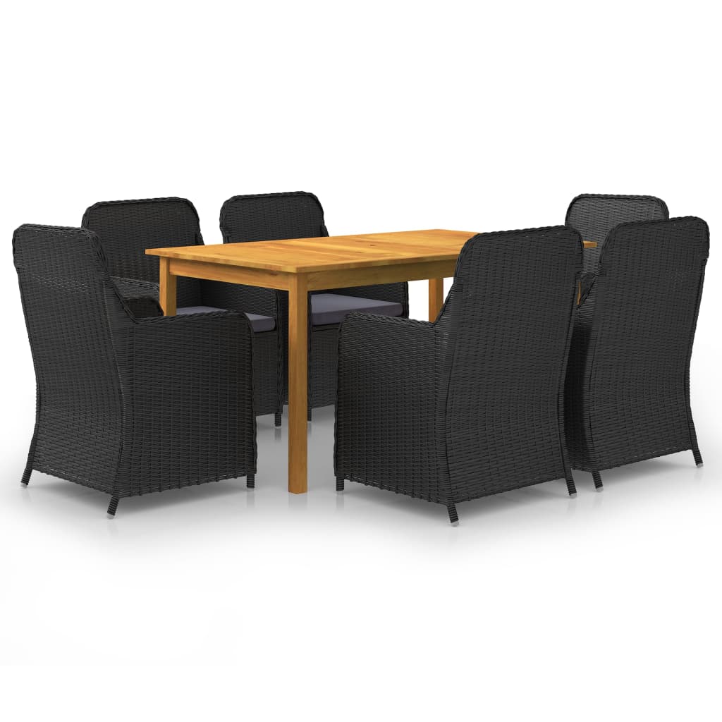 7 Piece Garden Dining Set Black