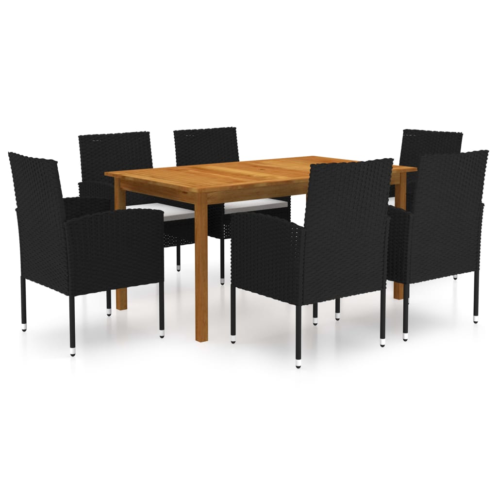 7 Piece Garden Dining Set Black