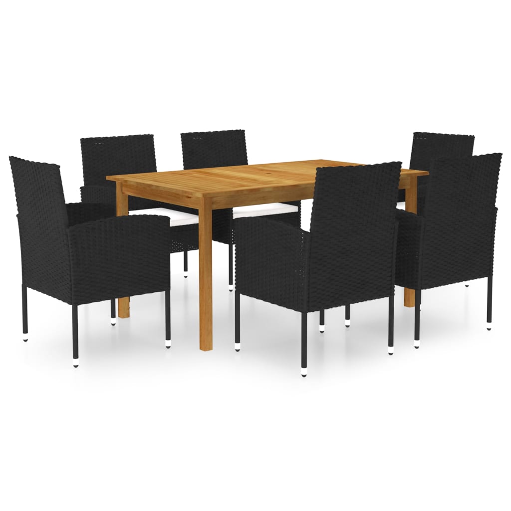 7 Piece Garden Dining Set Black